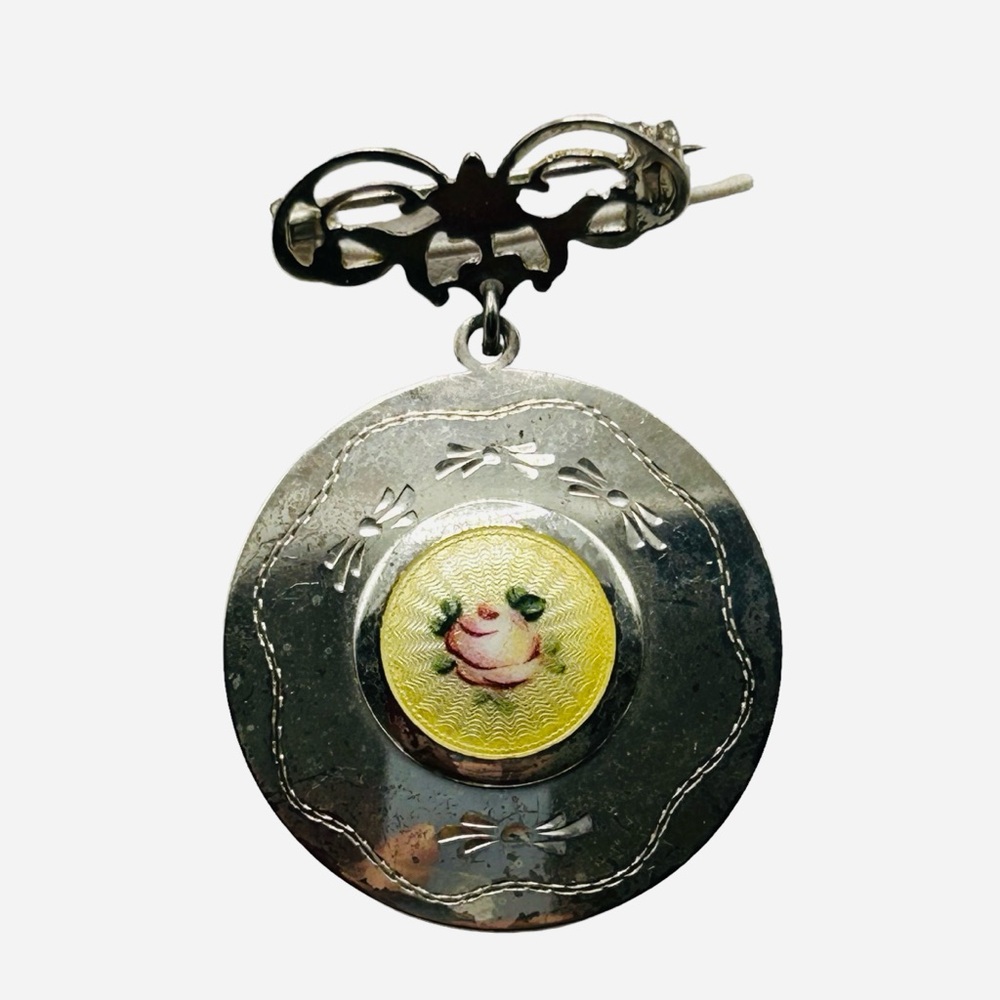 Vintage Sterling Guilloche Enamel Locket Pendant